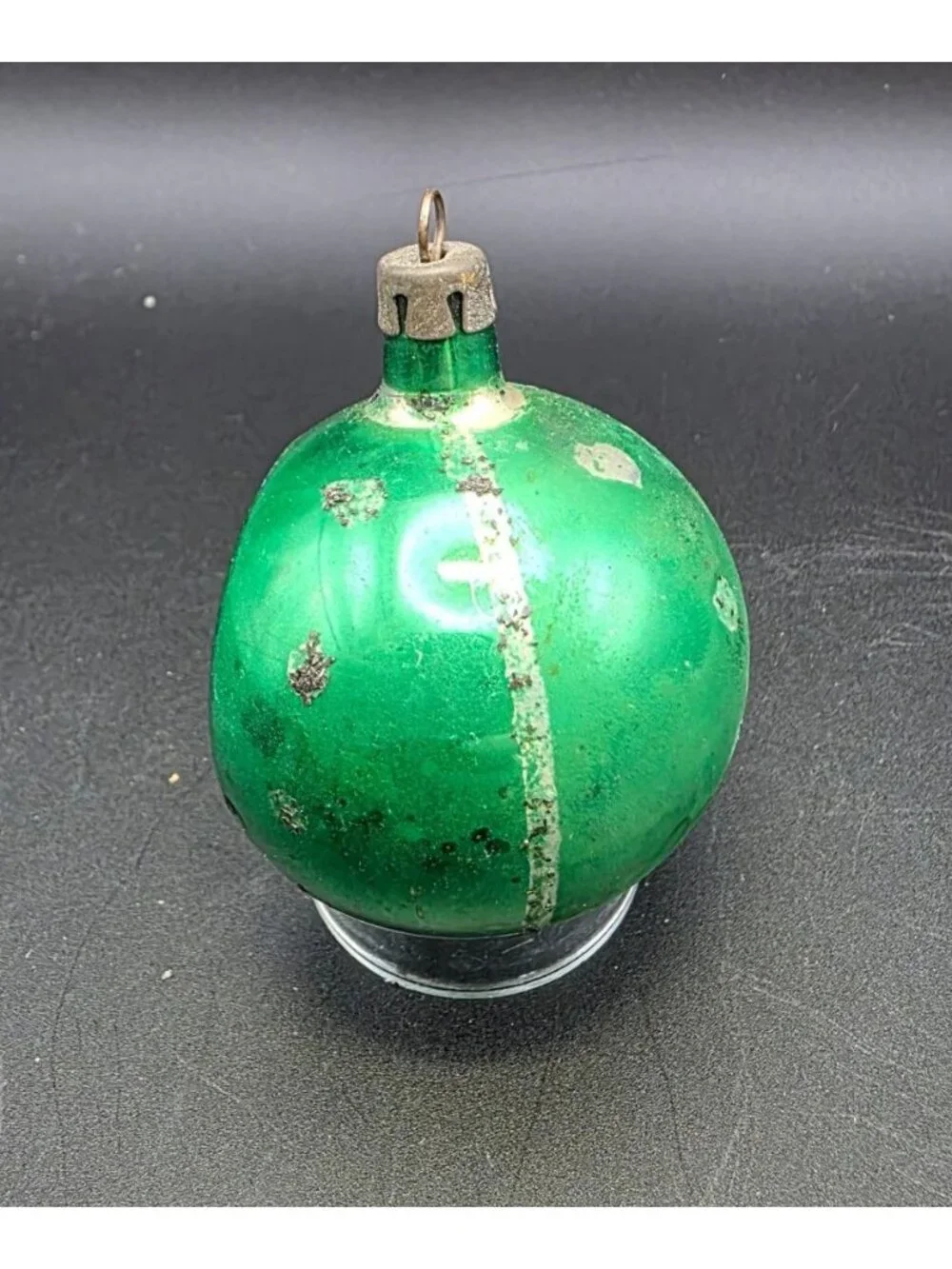 Vintage MCM Green Indented Reflector Mercury Glass Christmas Ornament